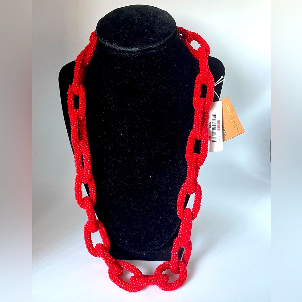 Pink Linen Rope Hand-beaded Necklace